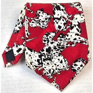 Vtg Nicole Miller 1994 Dalmatian Print Silk Tie Disney Dog Mens Red